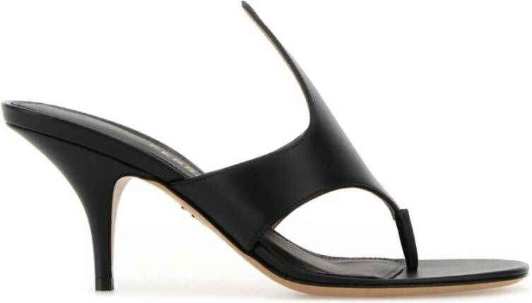 Ferragamo Zwarte leren teenslippermuiltjes met hak van 7 cm