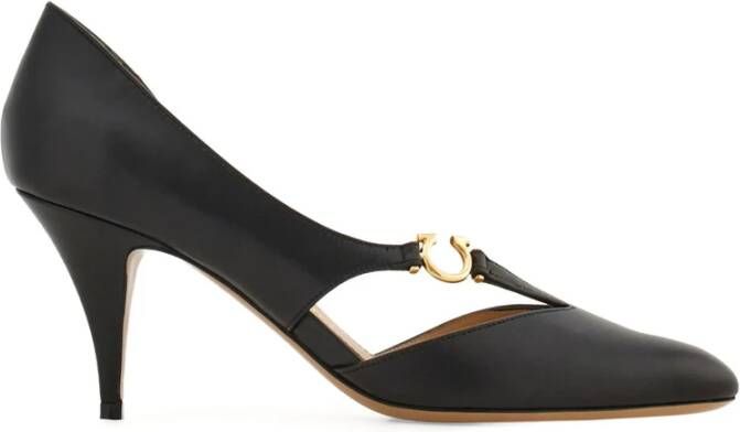 Ferragamo Zwarte Leren Uitgesneden Hak Schoenen