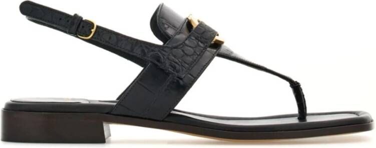 Ferragamo Zwarte platte sandalen met Gancini gesp