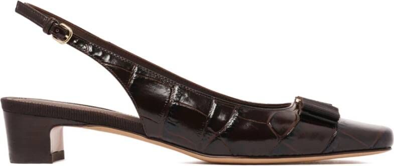 Salvatore Ferragamo Zwarte Slingback Schoenen met Strikdetails Brown Dames