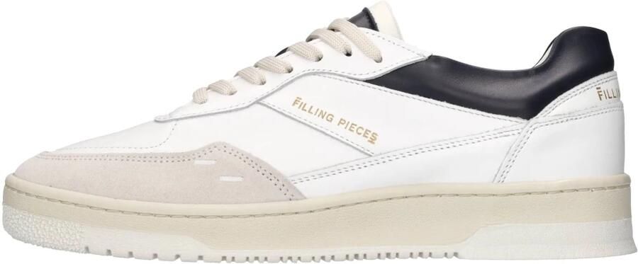 Filling Pieces Witte leren sneakers Ronde neus Marine accenten White Heren