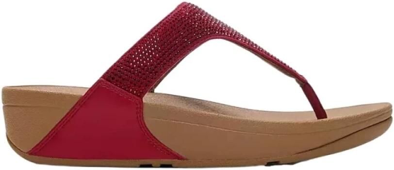 FitFlop Lulu Dames Teenslipper Rood Met Glitters en Sierstenen ROOD