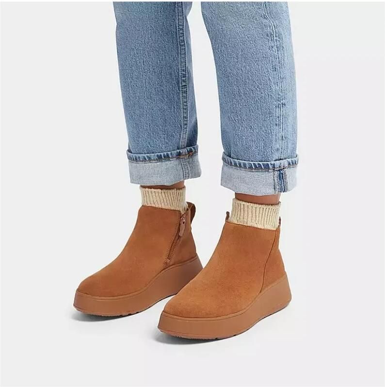 FitFlop F-mode Suede Flatform Zip Ankle Laarzen Oranje Vrouw - Foto 7