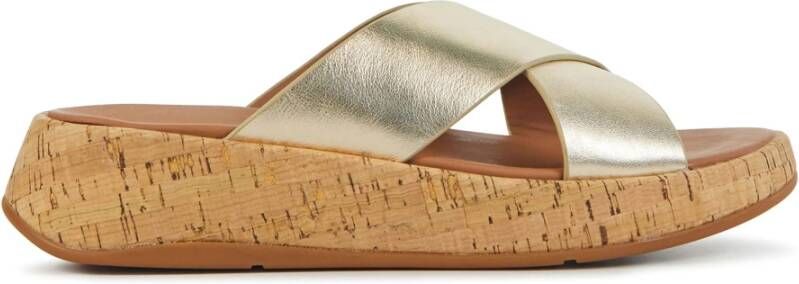 FitFlop F-Mode Metallic Leather Cork Flatform Cross Slides GOUD - Foto 3