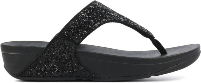FITFLOP Slippers Dames Lulu Glitter Toe-post Maat: 37 Materiaal: Leer Kleur: Zwart - Foto 5
