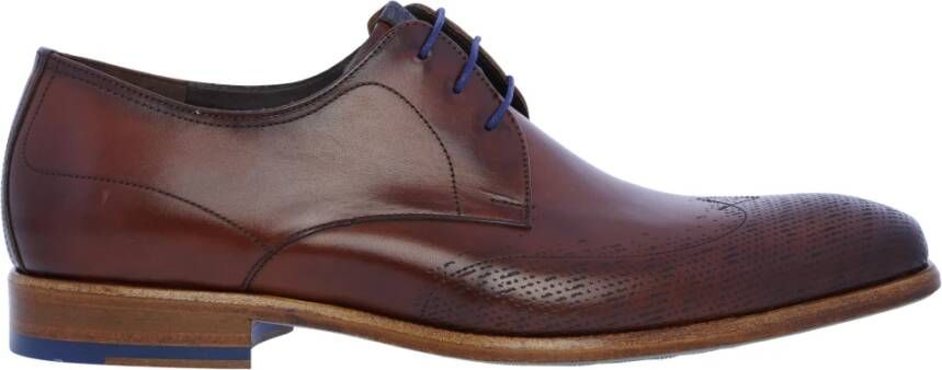 Floris van Bommel Donker Cognac Veterschoenen van Dressed Calf leder