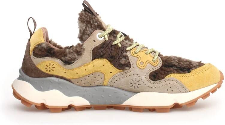 Flower Mountain Beige-Bruine Sneakers met Geel Suède Beige Dames