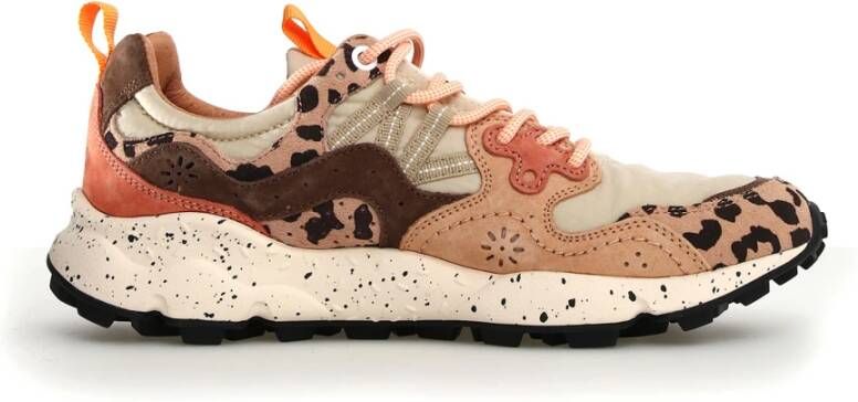 Flower Mountain Beige Sneakers met Bruine en Oranje Accents