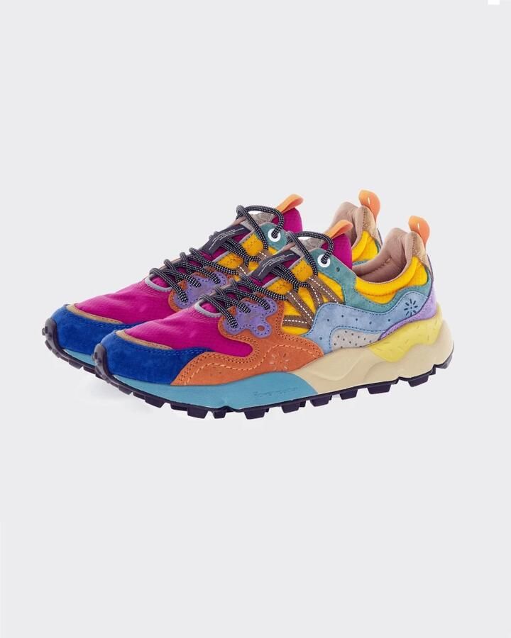 Flower Mountain Multicolor Suède Nylon Sneakers Oranje Zwart Framboos