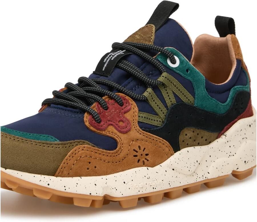Flower Mountain Sneakers laag 'YA O 3 UNI' camel marine olijfgroen petrol