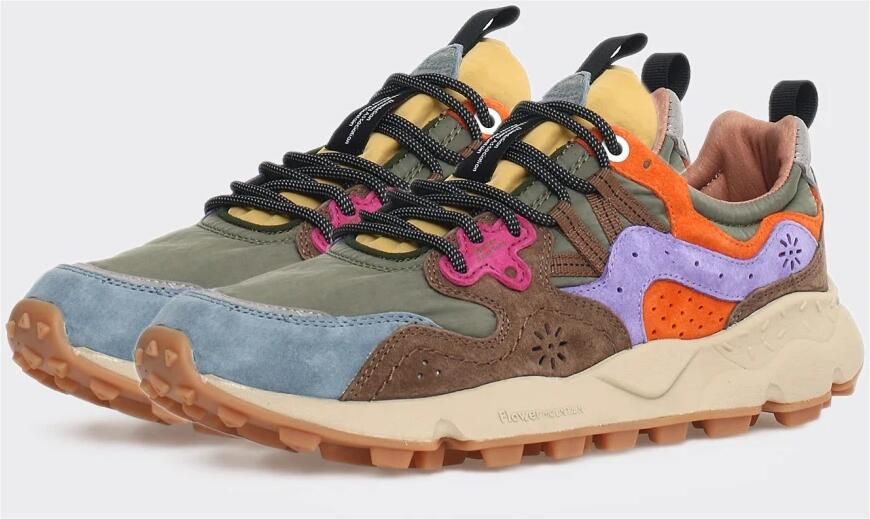 Flower Mountain Groene en Blauwe Technische Stof en Suede Sneakers Multicolor Dames