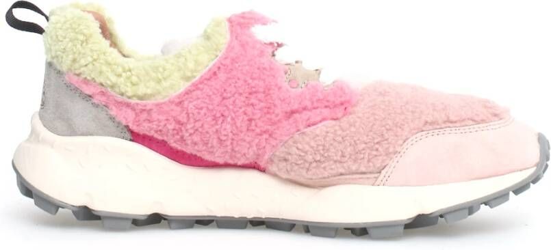 Flower Mountain Kleurrijke sneakers van bont en nubuck leer Pink Dames