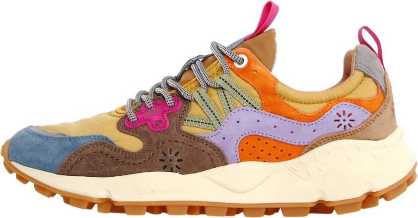 Flower Mountain Multicolor Suède Nylon Sneakers Lichtblauw Geel Bruin