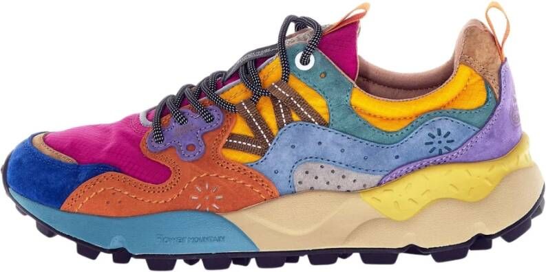 Flower Mountain Multicolor Suède Nylon Sneakers Oranje Zwart Framboos
