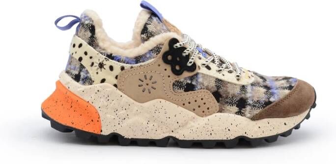 Flower Mountain Teddy Multicolor Sneakers met Oranje Band