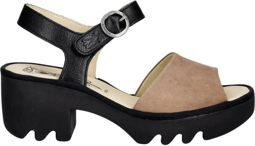 Dames Sandalen met Gesp Leer Taupe Zwart