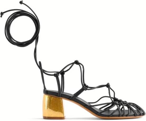 Forte Zwarte leren enkelband sandalen met gouden hak