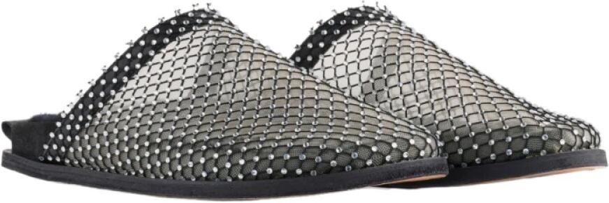 Forte Zwarte Mesh Strass Platte Muiltjes