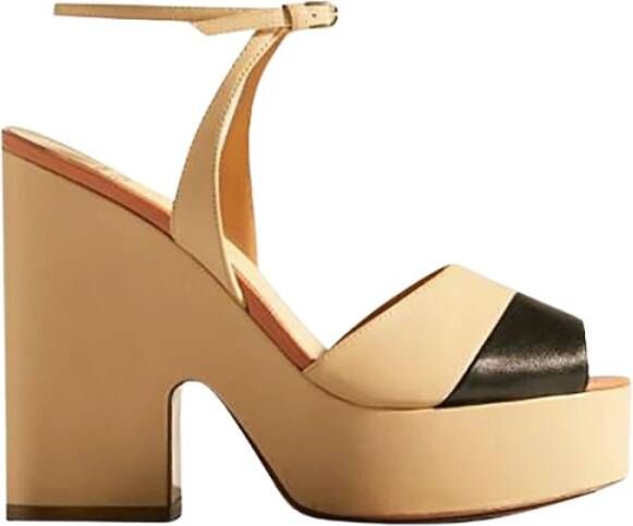 Francesco Russo Platform Leren Sandalen Beige Dames