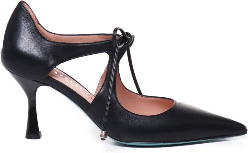 Fratelli Russo Zwarte Leren Vetersluiting Platte Schoenen Black Dames