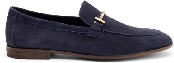 Frau Blauwe suède mocassin met metalen klem