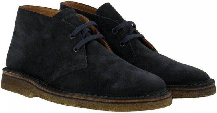 Frau Blauwe suède desert boot met dubbele veters Blue Heren