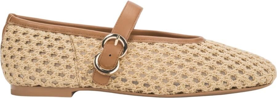 Frau Dames Beige Geweven Ballerina's met Leren Rand en Gouden Gesp ER00119946