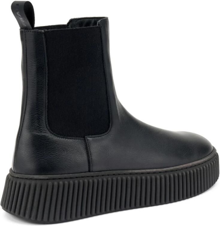 Frau Zwarte leren Beatles laarzen met gegroefde zool