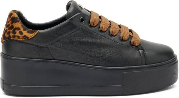 Frau Luipaard Platform Leren Sneakers Zwart