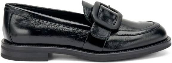 Frau Zwarte glanzende leren loafers met gesp