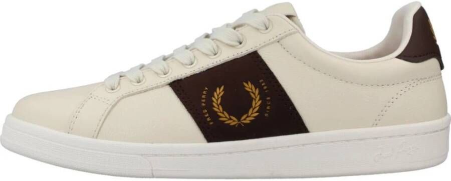 Fred Perry Gestructureerde Leren Sneakers voor Mannen Beige Heren