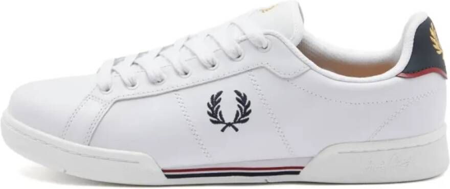 Fred Perry Leren Tennissneaker met Contrasterende Hiel en Rand White Heren