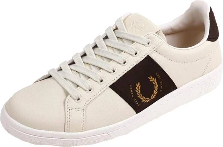 Fred Perry Gestructureerde Leren Sneakers voor Mannen Beige Heren