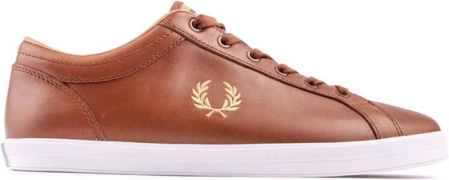 Fred Perry Tan Leren Vulcanised Trainers Bruin Unisex