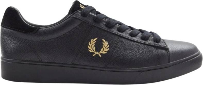 Fred Perry Zwarte tennisschoenen van getrommeld leer Black Heren