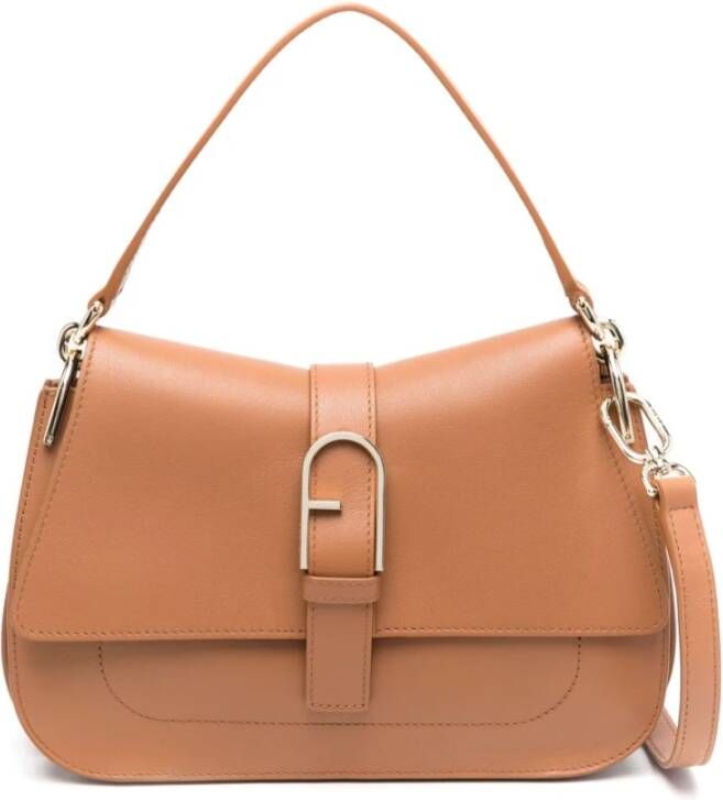 Furla Bruin leren schoudertas met booglogo