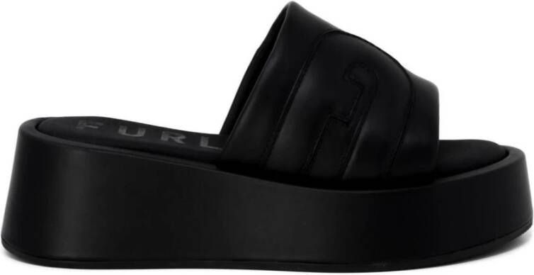 Furla Zwarte leren slippers met rubberen zool Black Dames