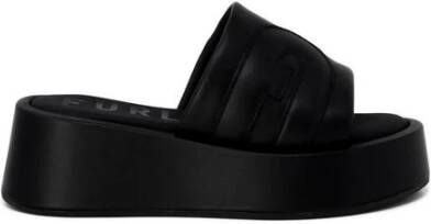 Furla Zwarte leren slippers met rubberen zool Black Dames