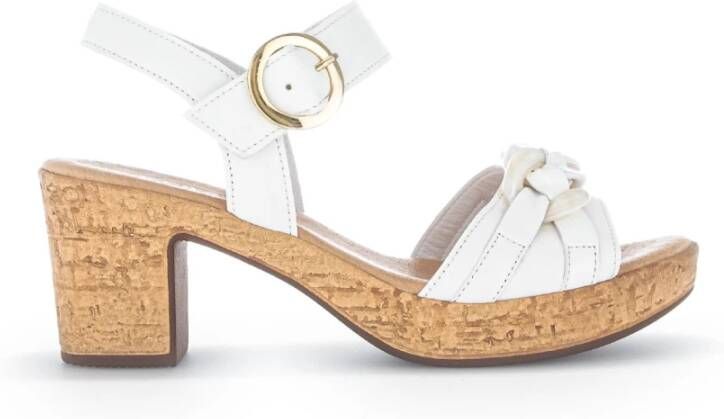 Gabor Beige Leren Sandalen met Kurk Zool Beige Dames