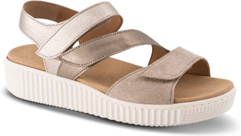 Gabor Beige Suède Sandaal met Klittenbandsluiting Beige Dames