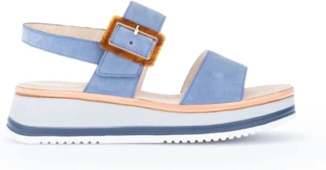 Gabor Blauwe Suède Sandalen Klittenbandsluiting Blue Dames