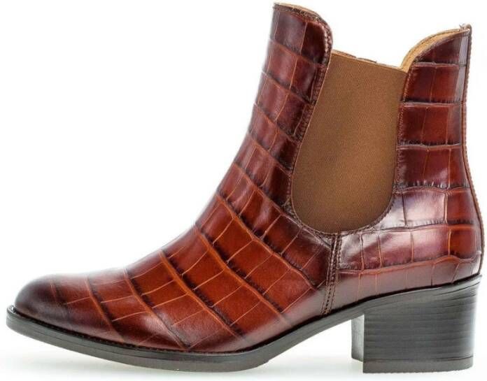 Gabor Dames Enkellaarzen met Krokoprint Cognac Brown Dames