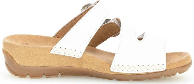 Gabor Dames sandalen van wit leer met klittenbandsluiting White Dames