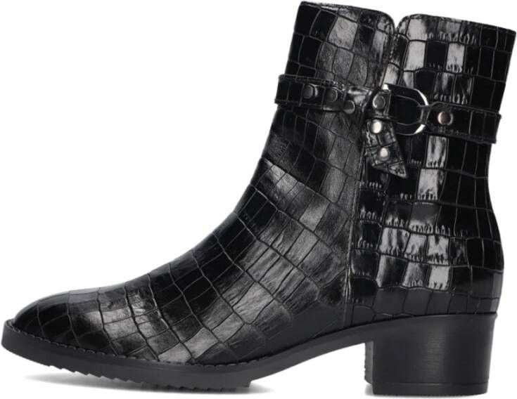 Gabor Elegante Zwarte Enkellaarzen Krokodillen Design Black Dames