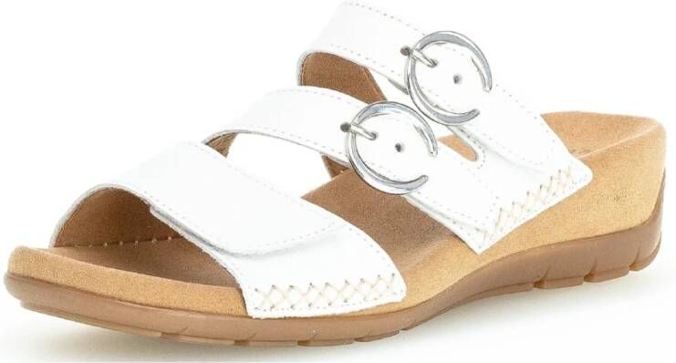 Gabor Dames sandalen van wit leer met klittenbandsluiting White Dames