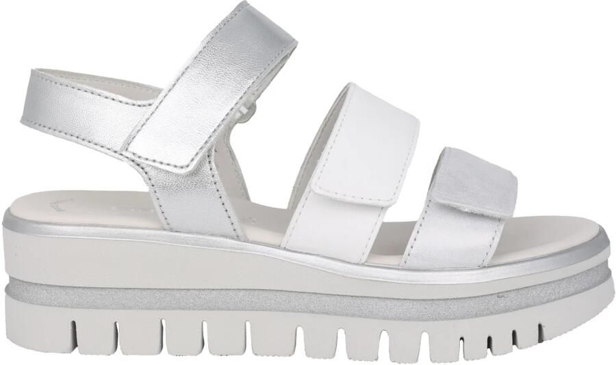 Gabor Zilveren Sandaal Drievoudige Klittenbandsluiting