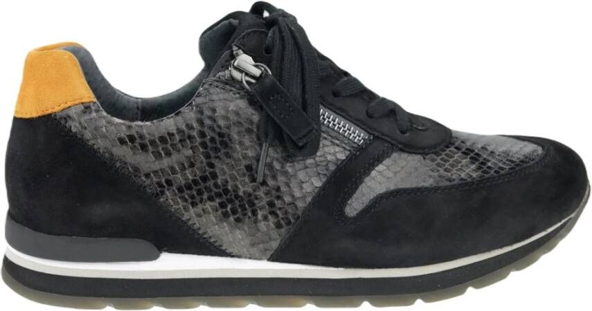 Gabor Trendy Leren Python Print Sneaker Black Dames