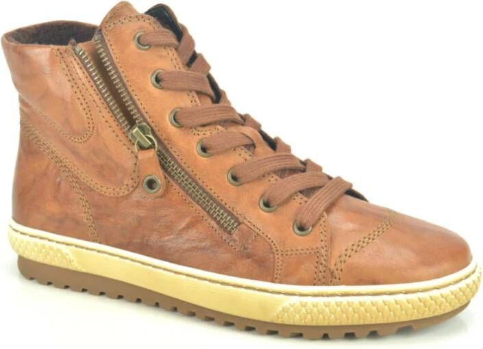 Gabor Veelzijdige Hoge Sneakers in Cognac Brown Dames