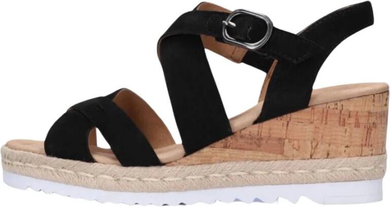 Gabor Zwarte Cross Strap Sleehak Sandalen Black Dames