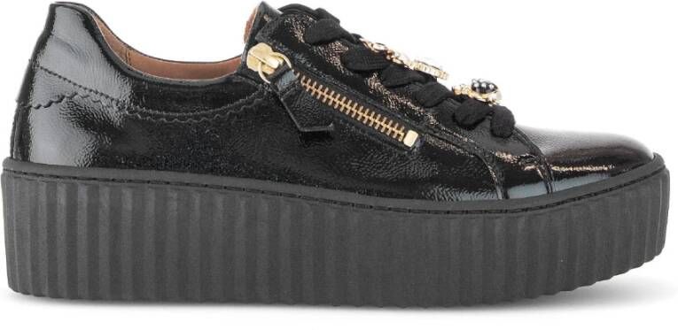 Gabor Zwarte Lakleren Sneakers Black Dames